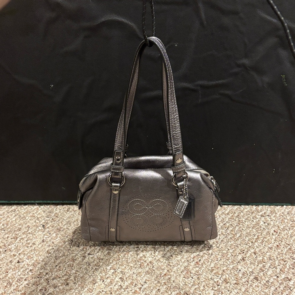 Vintage Coach Metallic Gray Shoulder Bag
